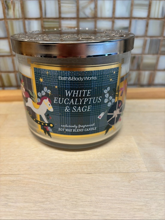 Bath & Body Works Other - Bath & Body Works White Eucalyptus & Sage Candle - Green, White, Gold